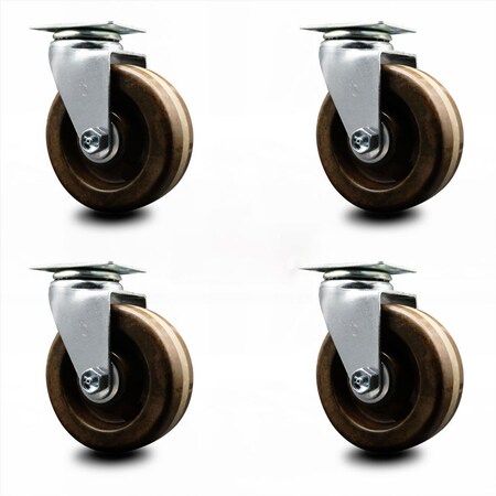 Service Caster 5 Inch High Temp Phenolic Wheel Swivel Caster Set with Roller Bearings SCC SCC-20S520-PHRHT-4